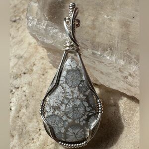 Sterling silver fossilized Coral Necklace Pendant